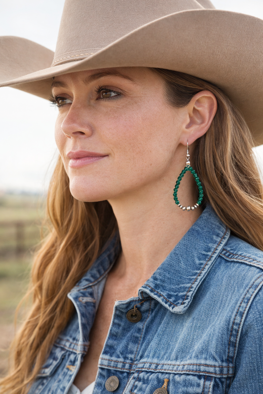 Faceted Emerald & Graduated Machine Made Pearl Earrings
