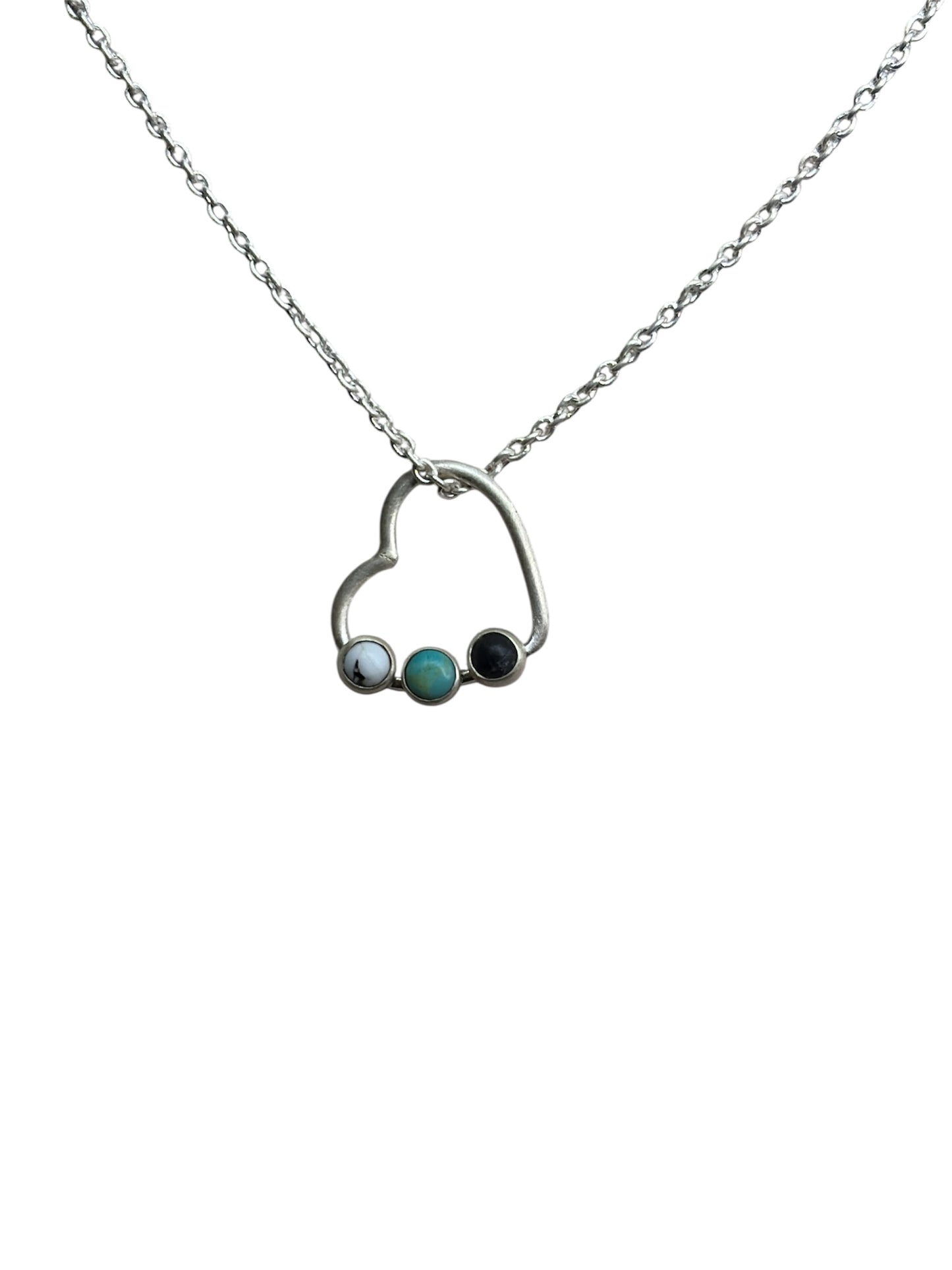 White Buffalo, Turquoise, Black Onyx Heart Necklace