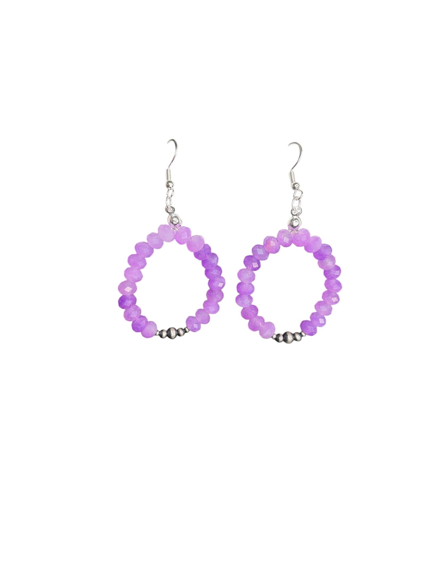 Hand-Strung Amethyst & Machine Made Pearl Hoop Earrings