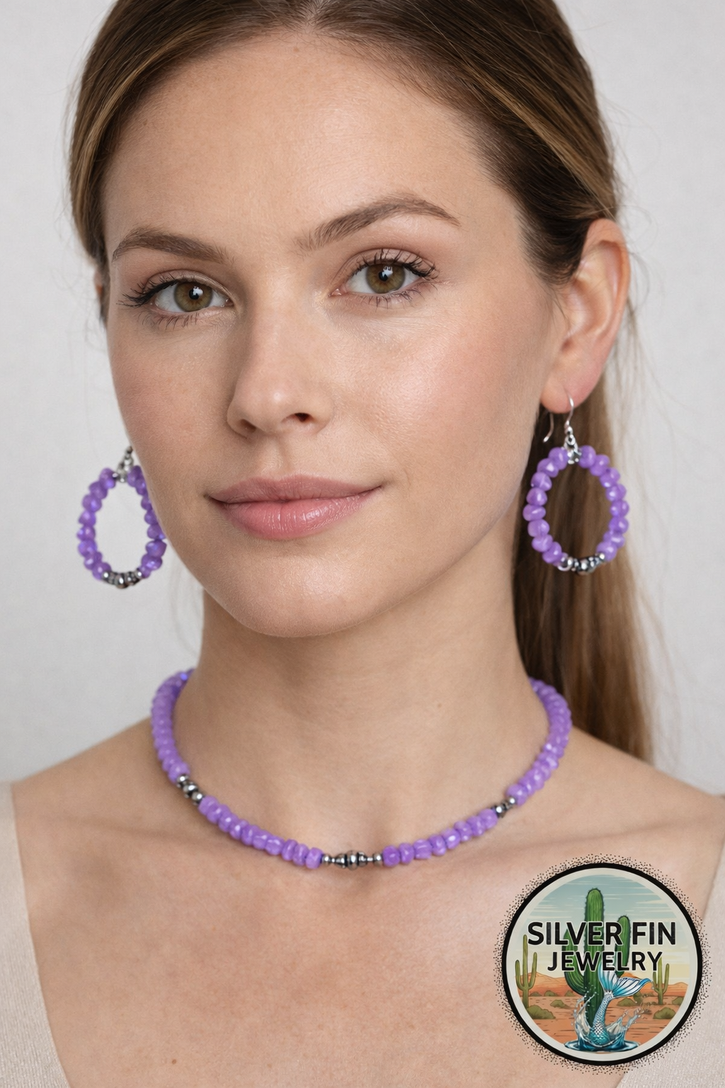 Hand-Strung Amethyst & Machine Made Pearl Hoop Earrings