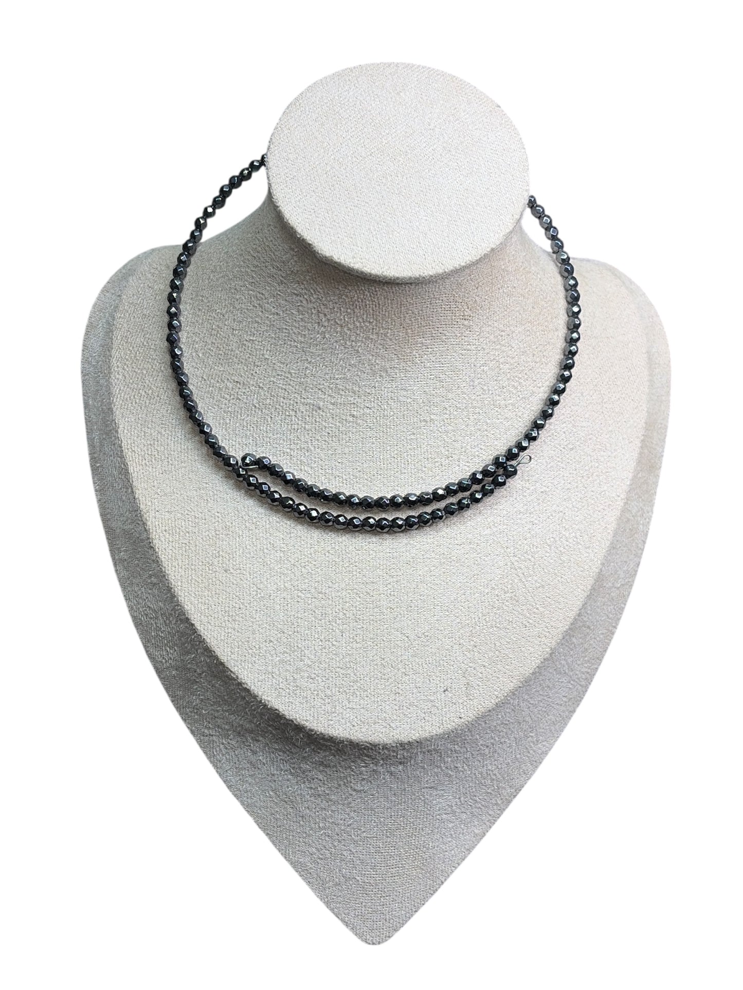 Hand-Strung Faceted Hematite, Sea Sediment Jasper & Desert Pearl Memory Wire Necklace