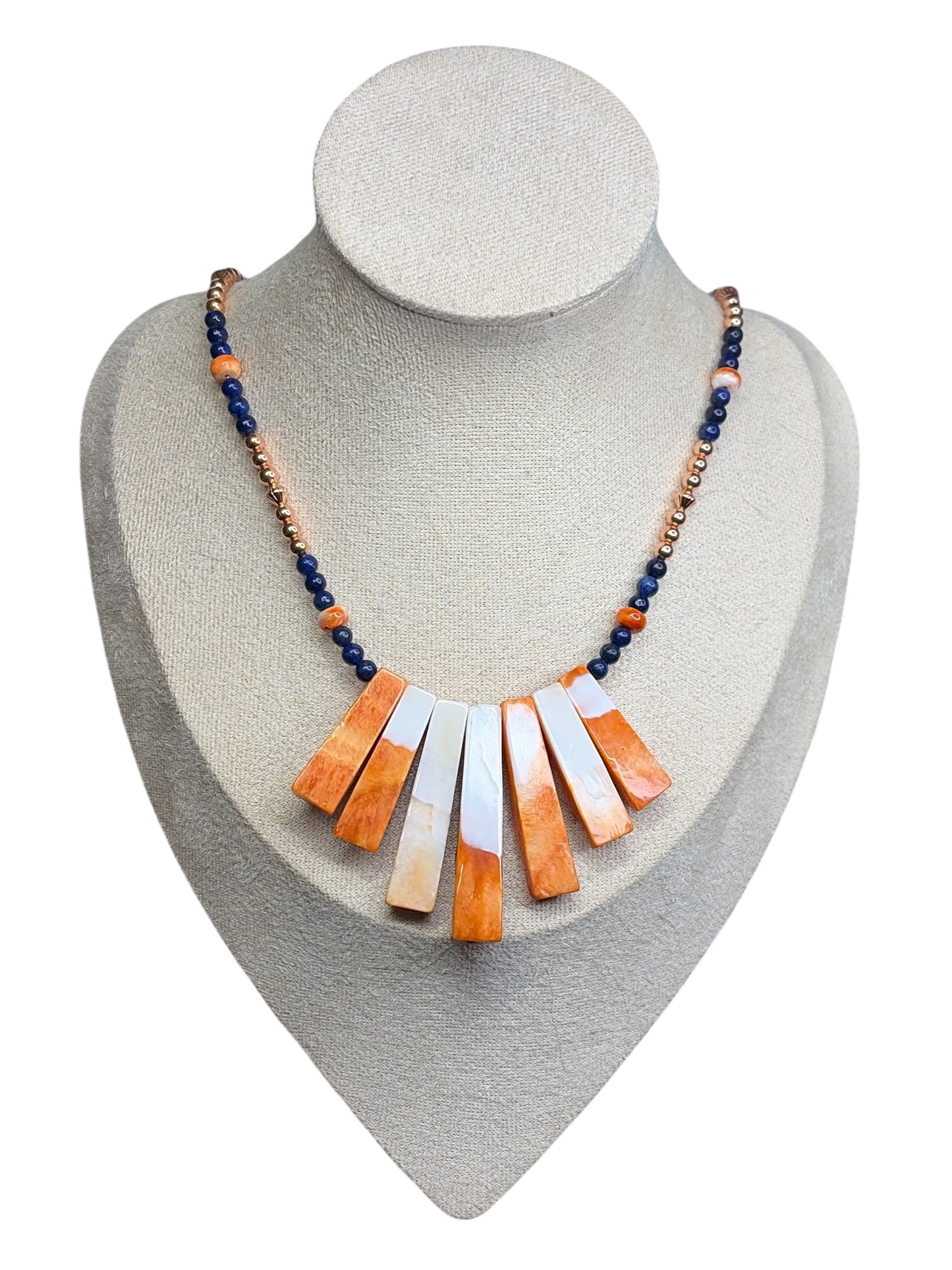 Orange Spiny, Lapis & Copper Statement Necklace
