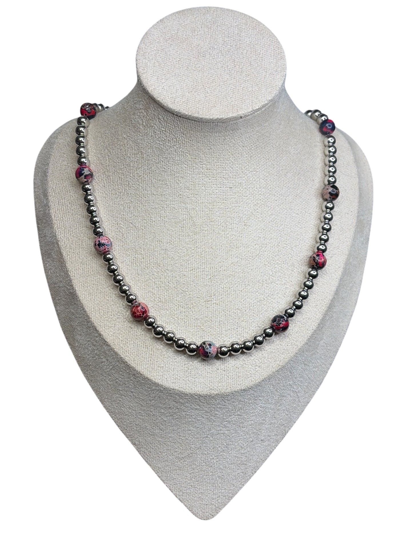 Stainless Pearl & Fire Impression Jasper Necklace