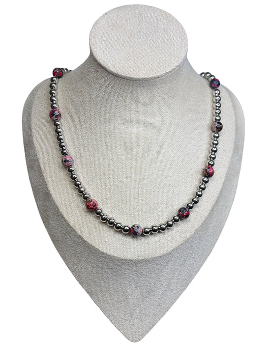 Stainless Pearl & Fire Impression Jasper Necklace