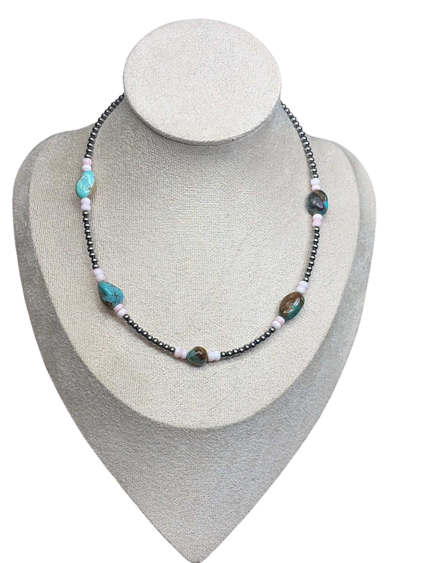 Turquoise & Pink Conch Desert Pearl (Sterling) Choker Necklace
