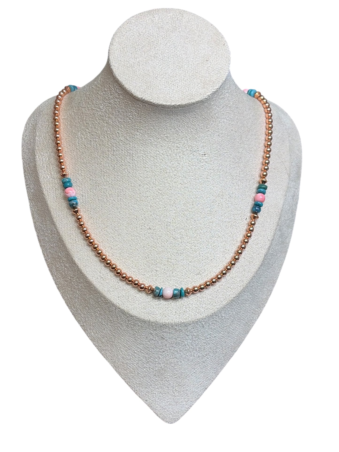 Copper, Pink Conch & Kingman Turquoise Necklace