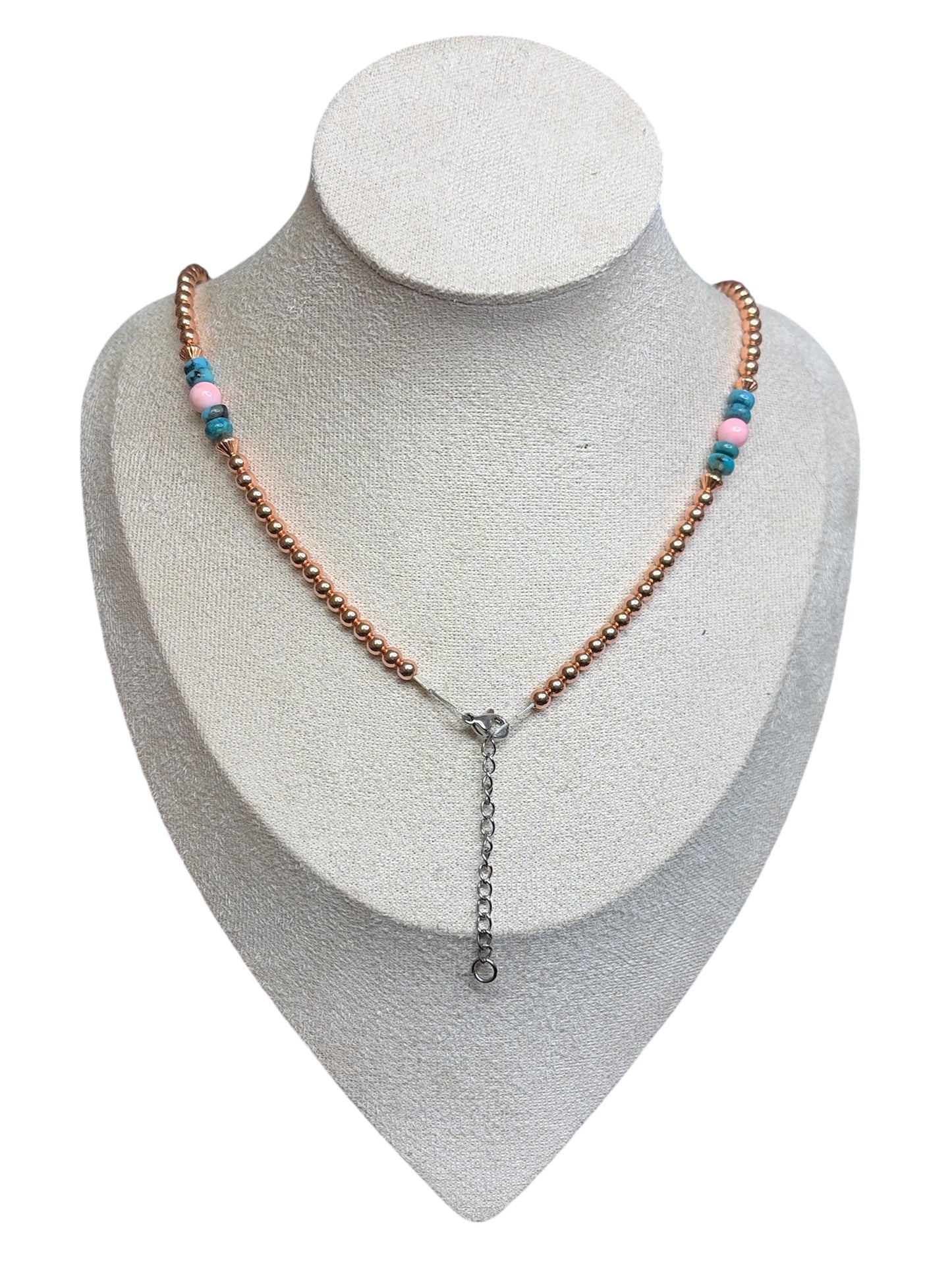 Copper, Pink Conch & Kingman Turquoise Necklace