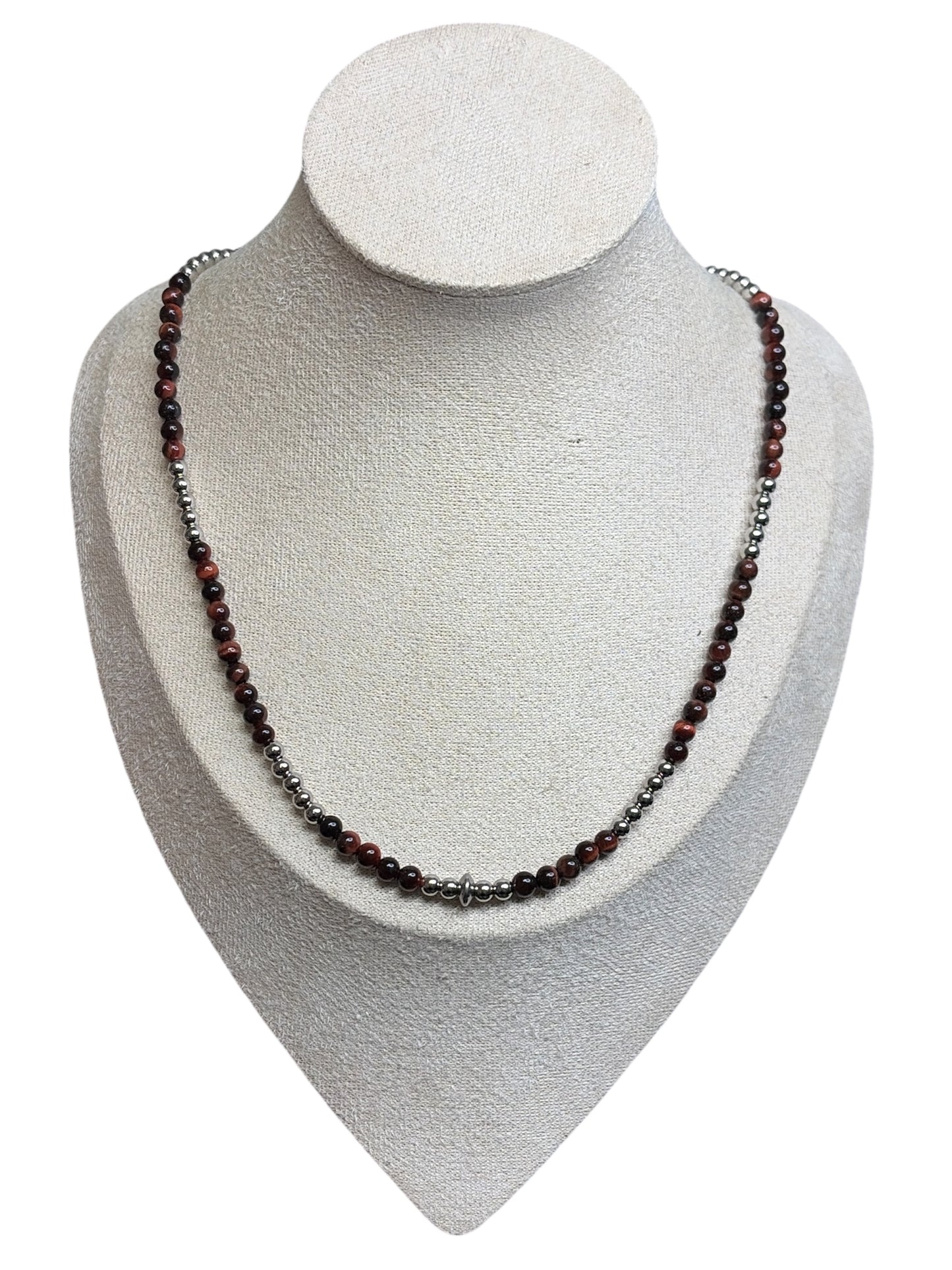 Stainless Pearl & Red Tigers Eye Necklace