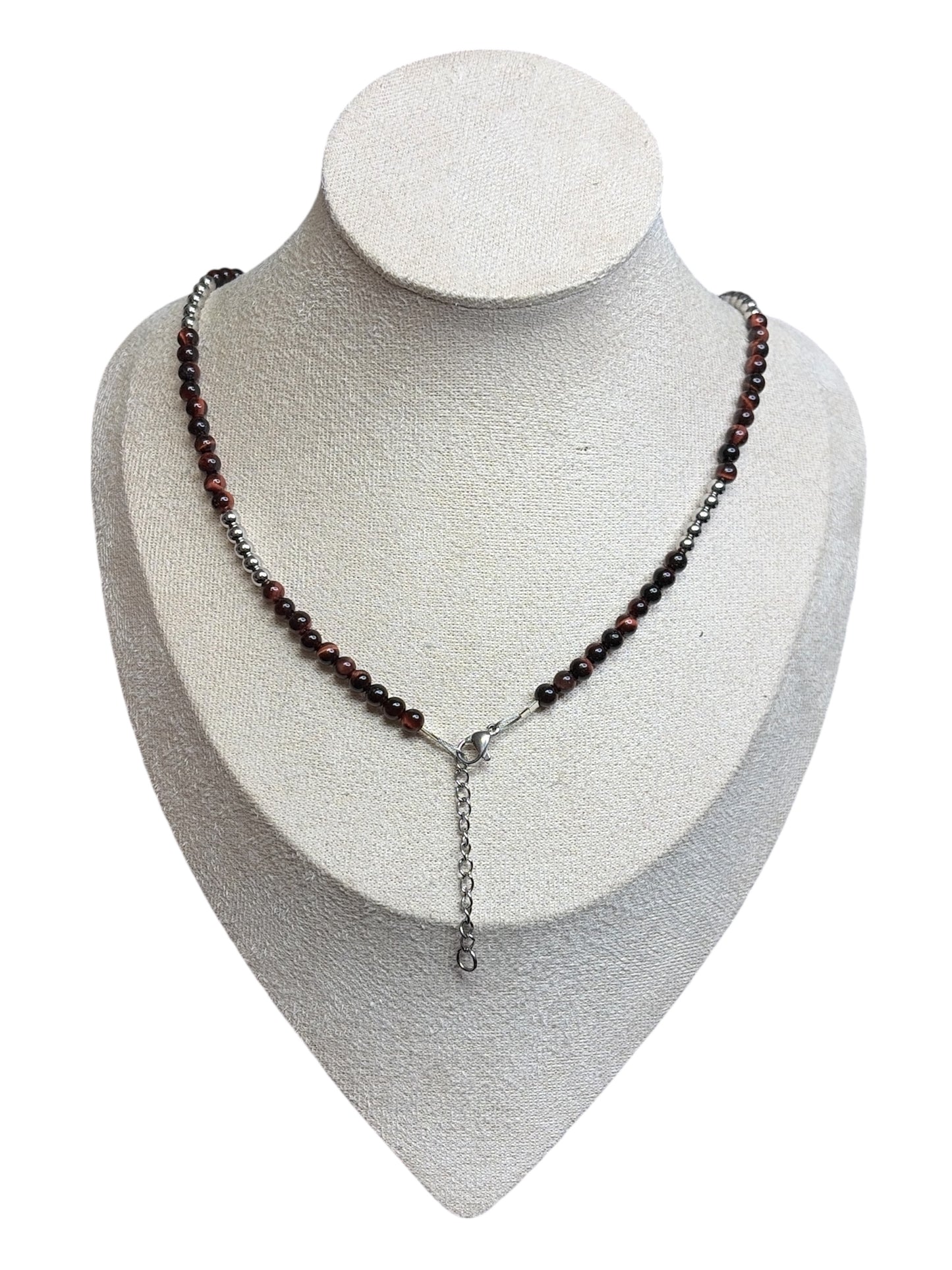 Stainless Pearl & Red Tigers Eye Necklace