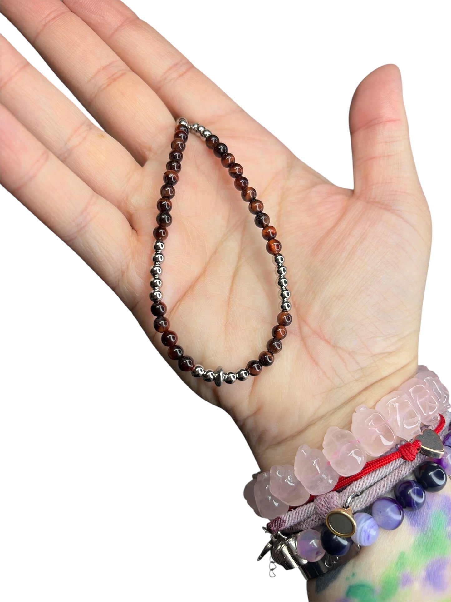 Stainless Pearl & Red Tigers Eye Necklace