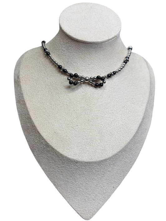 Stainless & Black Onyx Bow Necklace