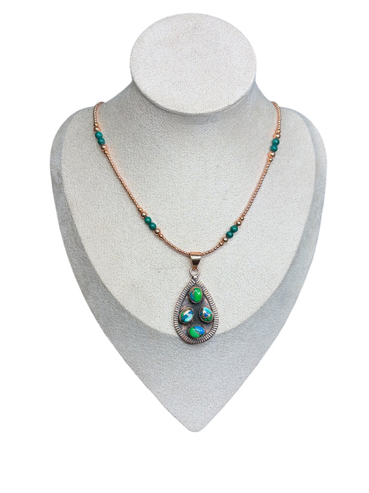 Copper & Peacock Dahlia Pendant