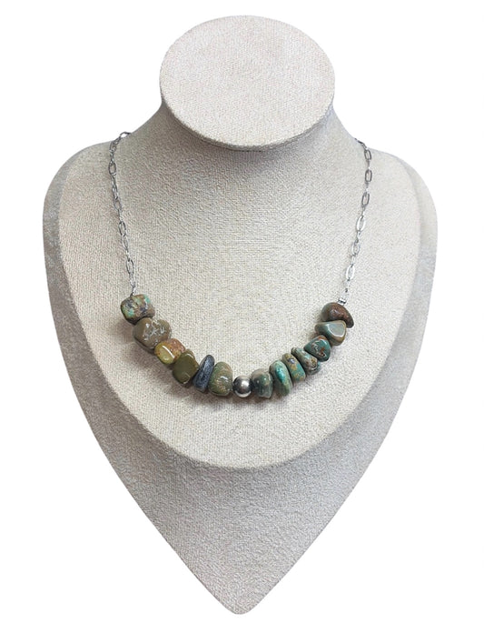 Chunky Turquoise Nugget & Sterling Pearl Necklace (see description)