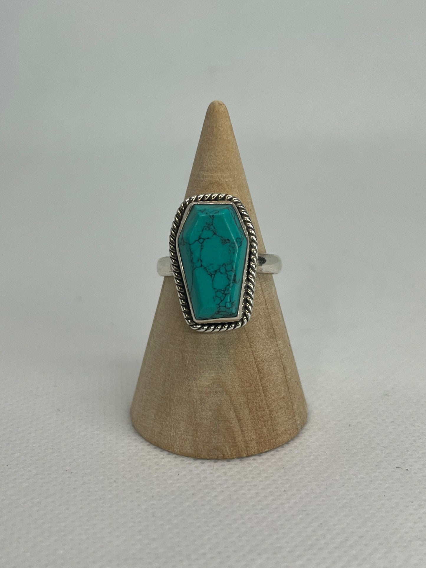 Coffin Style Ring - Turquoise (Reconstituted) - Size 6