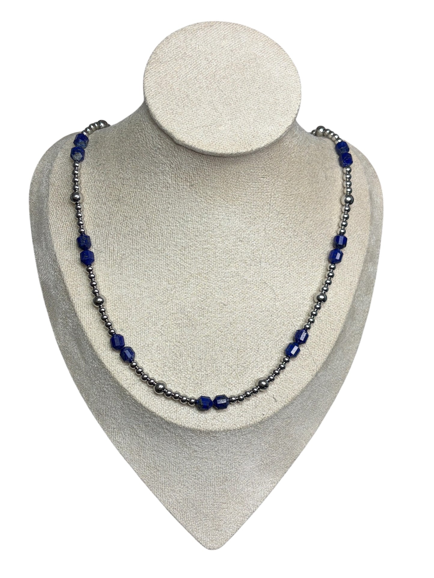 Stainless Pearls & Lapis Lazuli Barrel Bead Necklace
