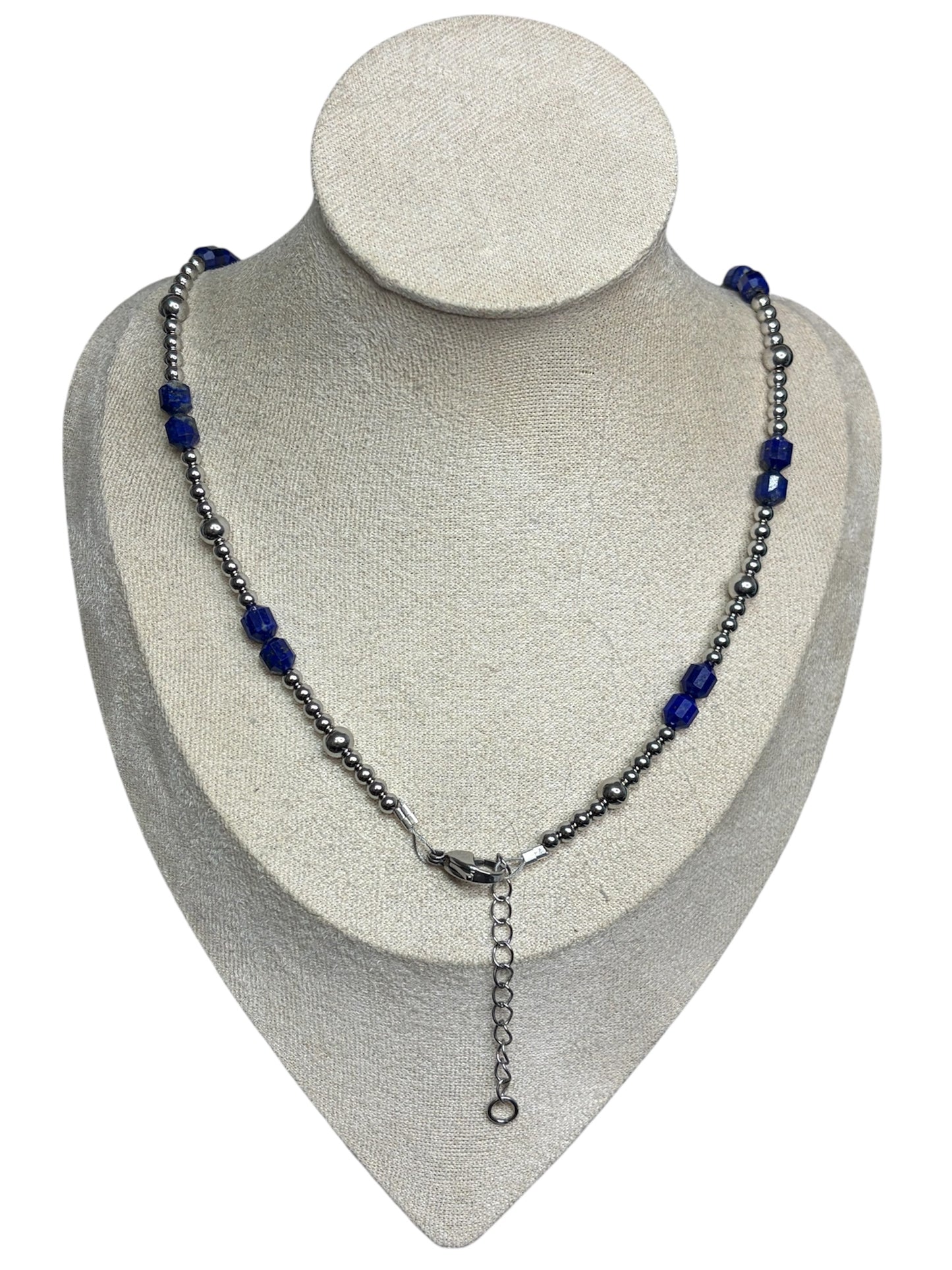 Stainless Pearls & Lapis Lazuli Barrel Bead Necklace