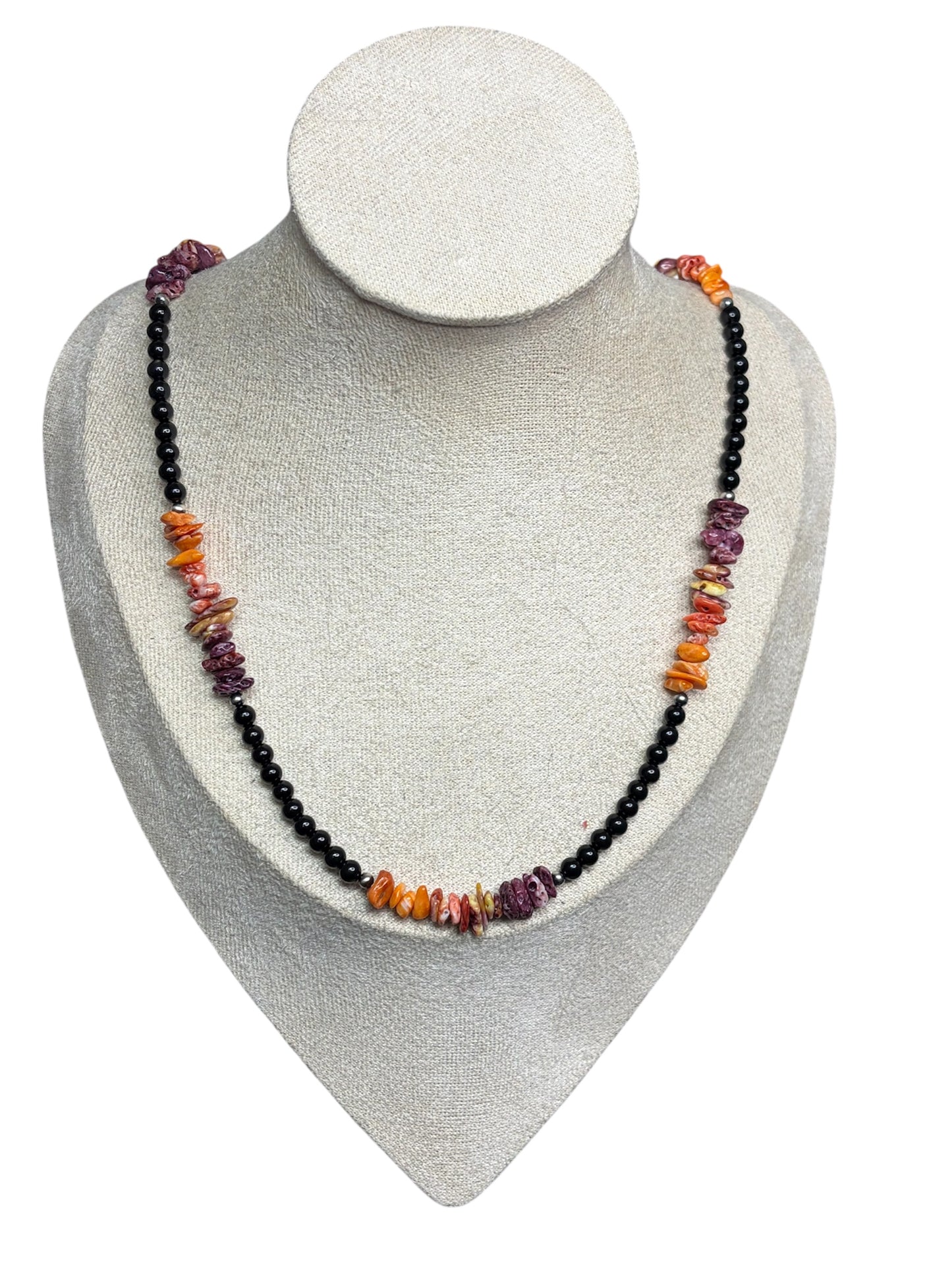 Gradient Spiny, Black Onyx & Sterling Pearl Necklace