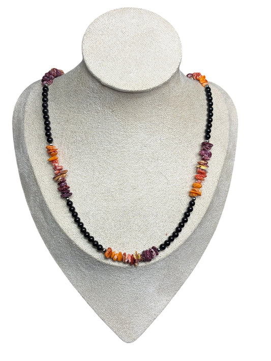 Gradient Spiny, Black Onyx & Sterling Pearl Necklace