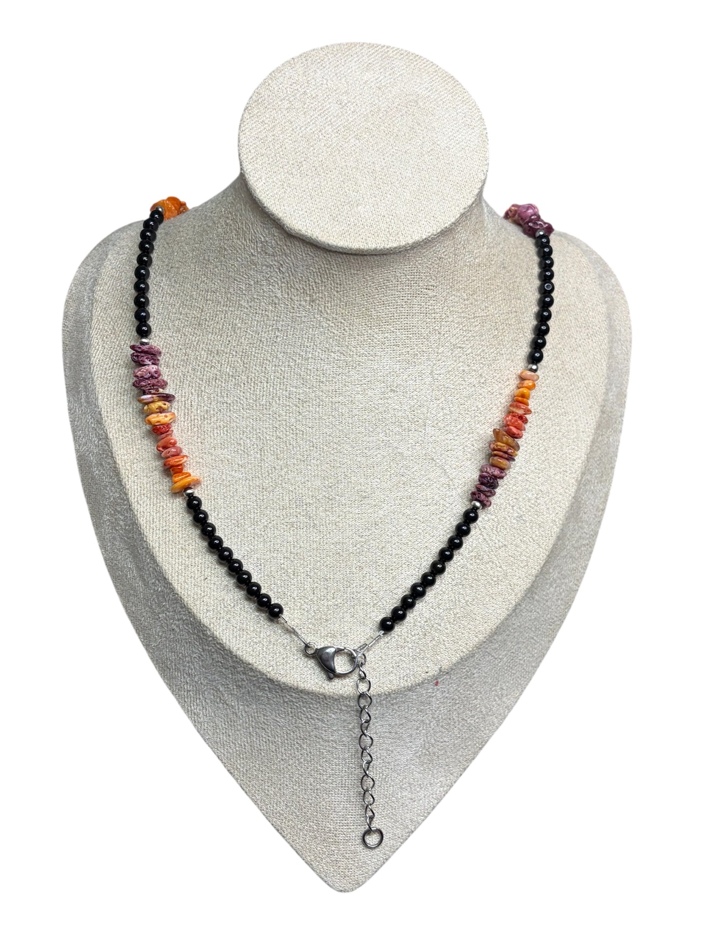 Gradient Spiny, Black Onyx & Sterling Pearl Necklace