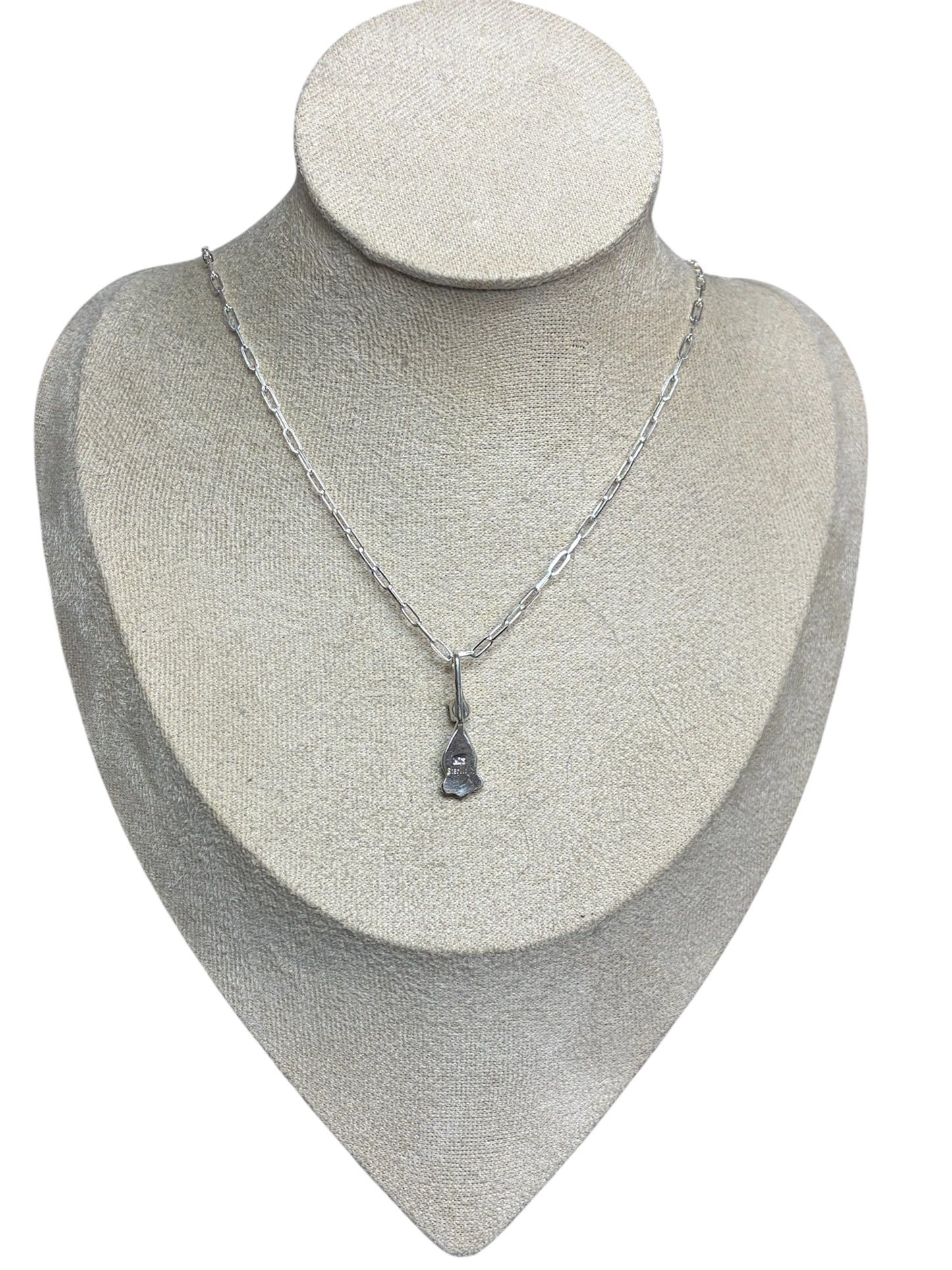 Zuni Signed Turquoise & CZ Pendant Necklace