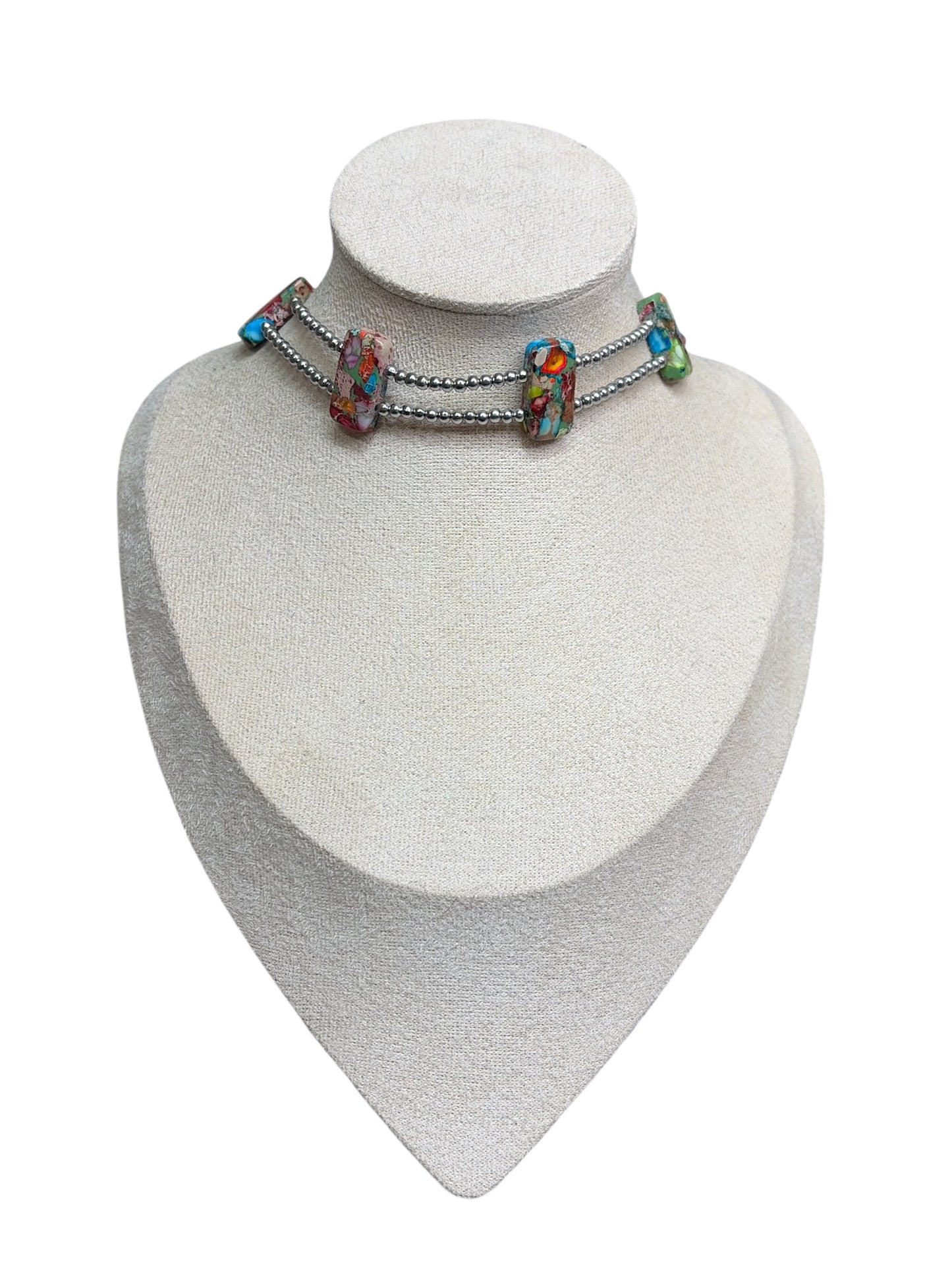 Stainless & Sea Sediment Jasper Choker Necklace