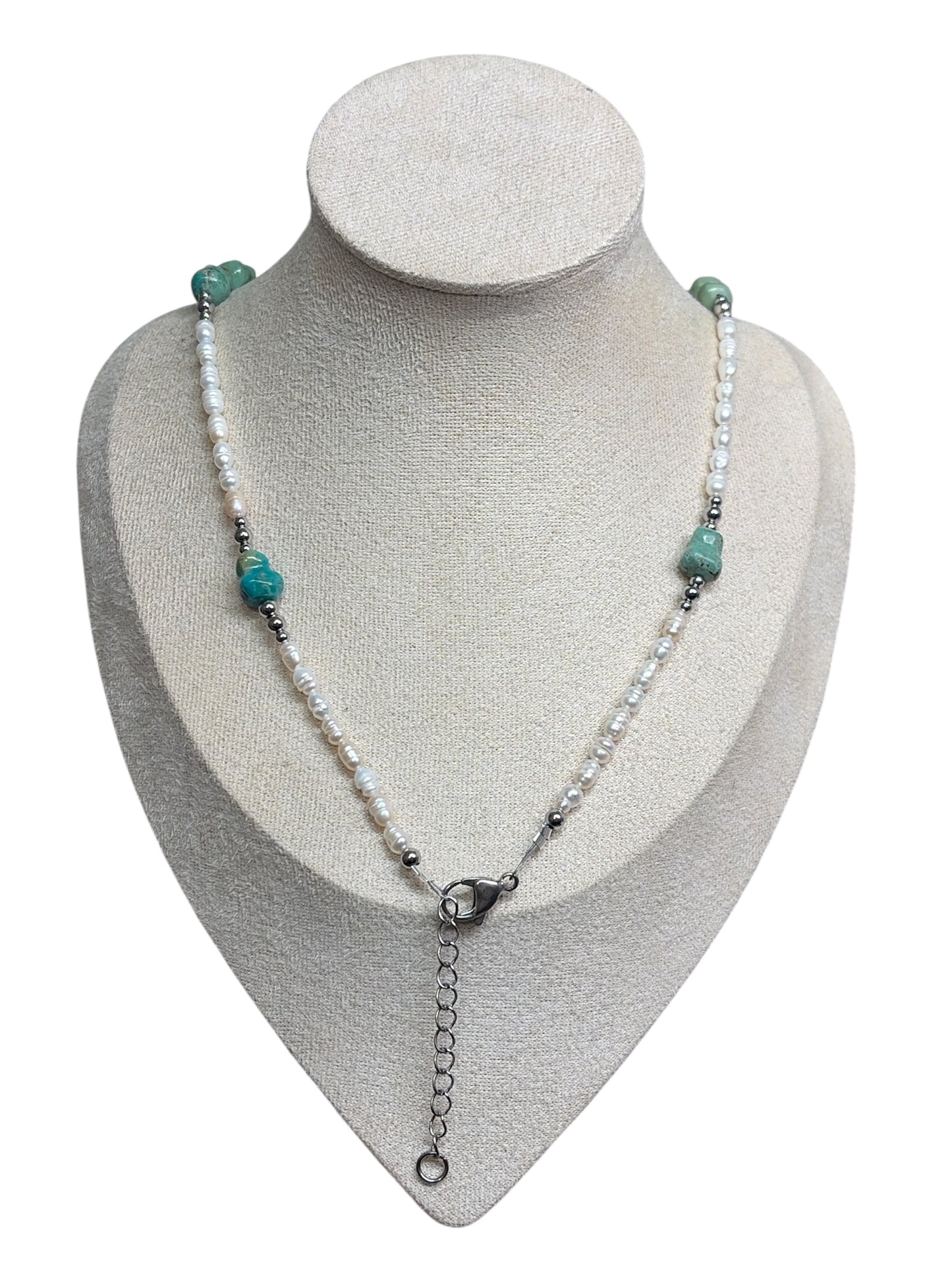 White Fresh Water Pearl & Turquoise Necklace
