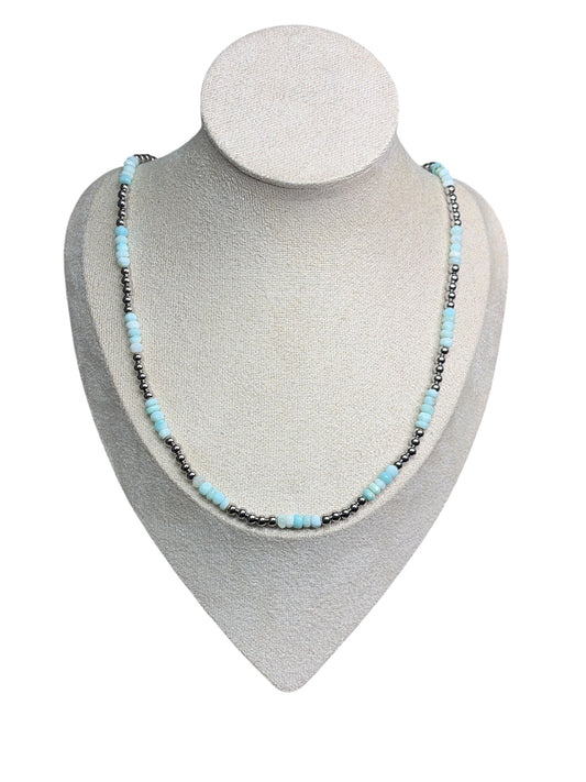 Amazonite & Stainless Pearl Necklace