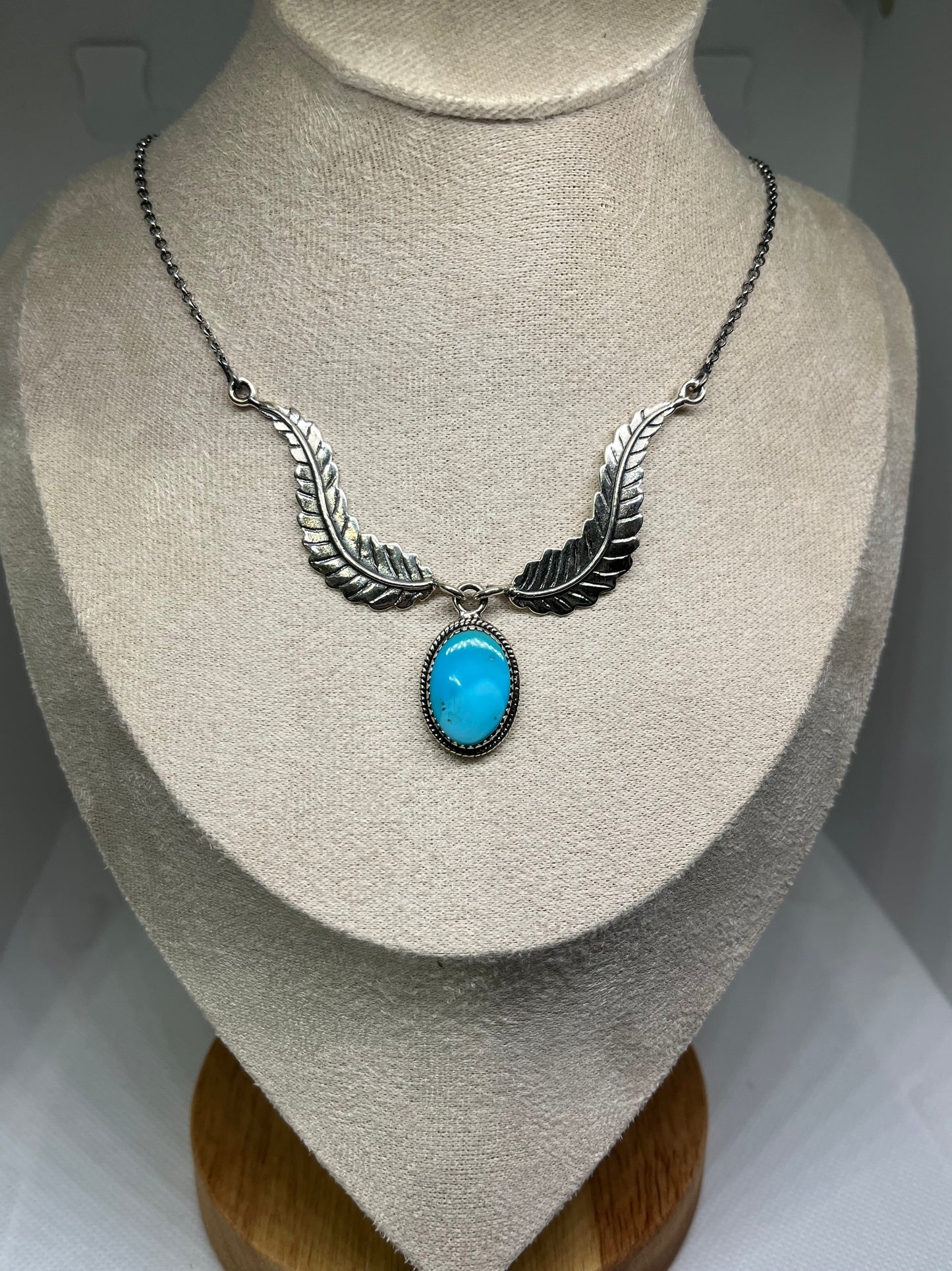 Turquoise & Feathers Y-Drop Sterling Silver Necklace