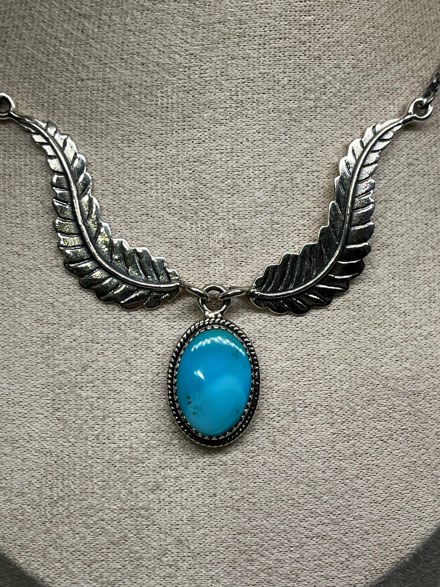 Turquoise & Feathers Y-Drop Sterling Silver Necklace