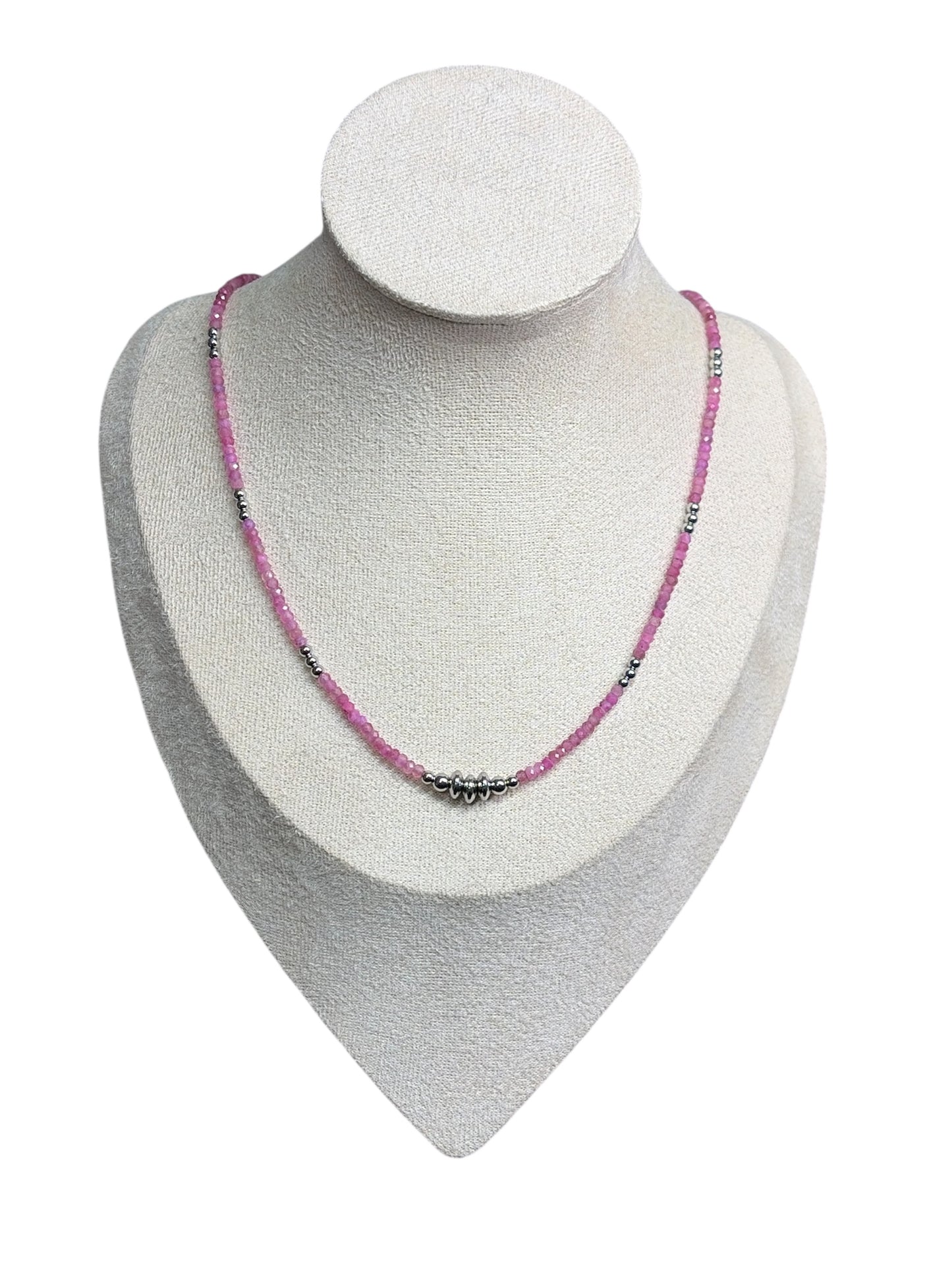 Pink Topaz & Stainless Steel Necklace