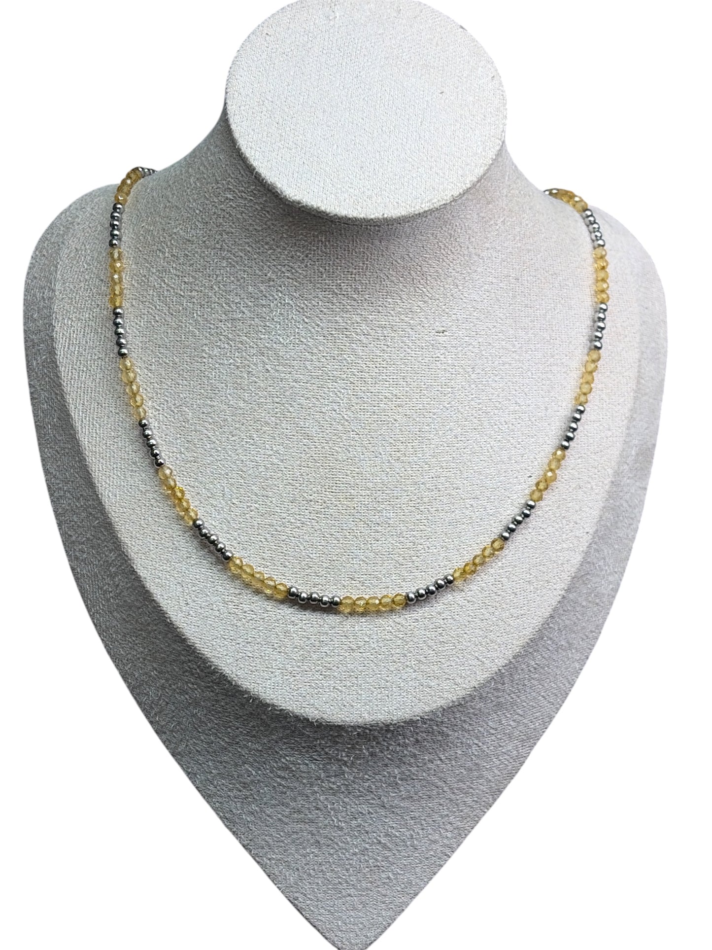 Faceted Citrine & Stainless Pearl Necklace