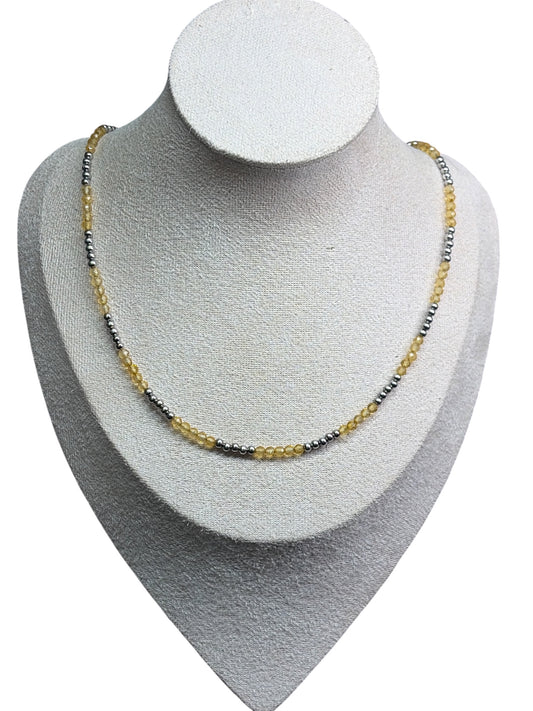 Faceted Citrine & Stainless Pearl Necklace