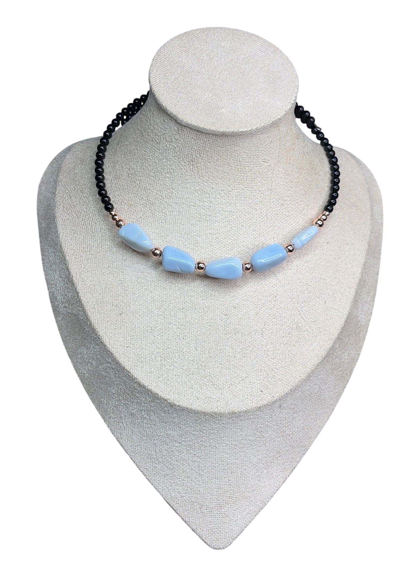 Blue Opal, Rose Gold-Filled & Black Onyx Memory Wire