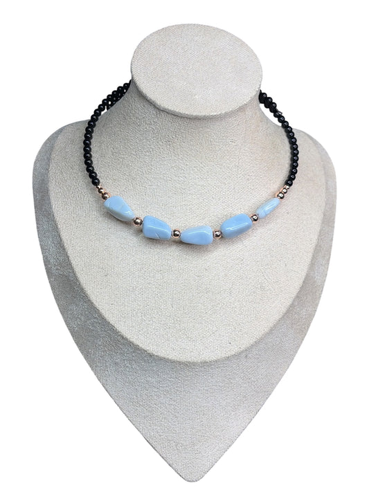 Blue Opal, Rose Gold-Filled & Black Onyx Memory Wire