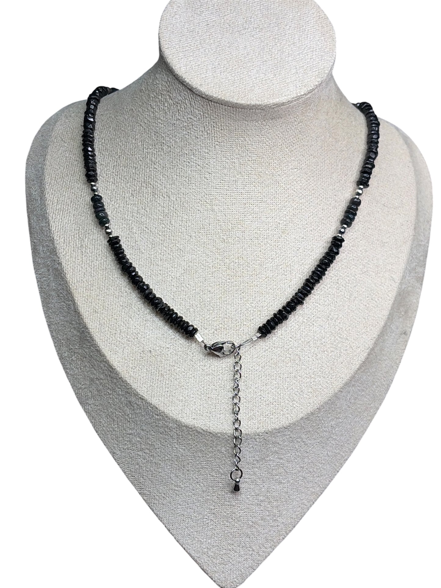 Black Onyx, Black Ethiopian Fire Opal & Sterling Pearl Necklace