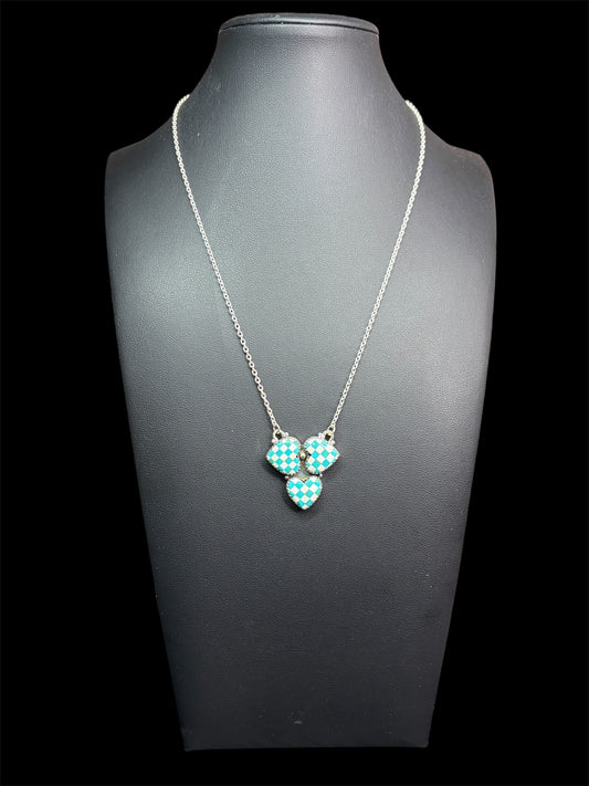 Turquoise Checker Heart Necklace