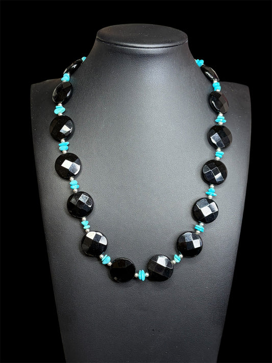 Black Onyx, Sleeping Beauty Turquoise & Sterling Necklace