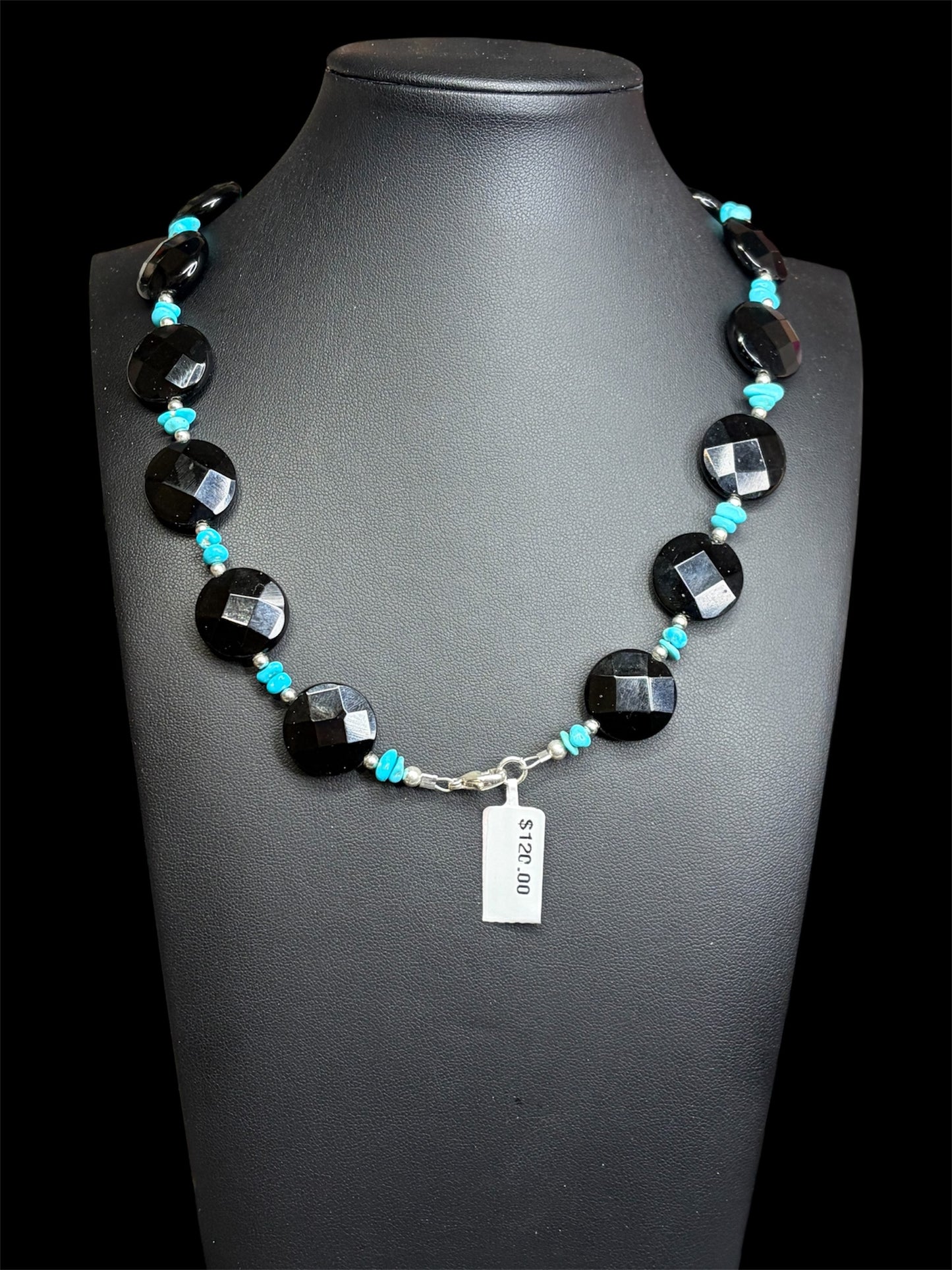 Black Onyx, Sleeping Beauty Turquoise & Sterling Necklace