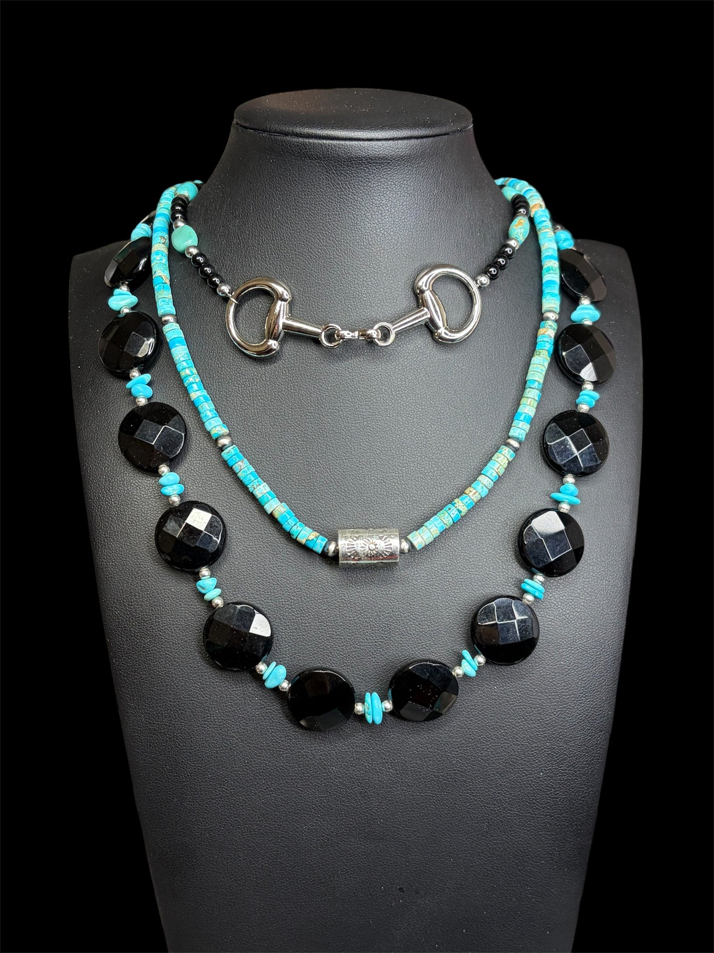 Black Onyx, Sleeping Beauty Turquoise & Sterling Necklace