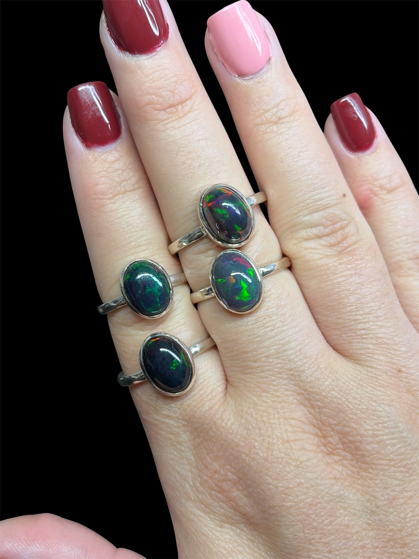 Natural Black Ethiopian Fire Opal Rings - Adjustable