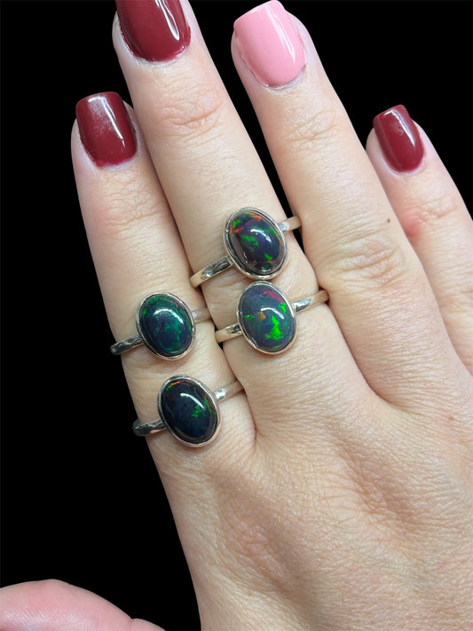 Natural Black Ethiopian Fire Opal Rings - Adjustable