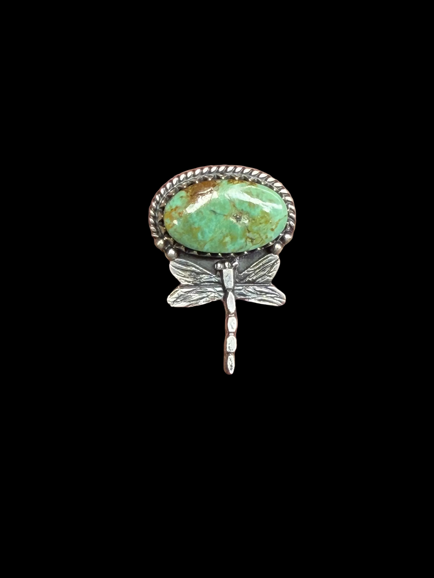 Handcrafted Kingman Turquoise & Dragonfly Ring - size 10