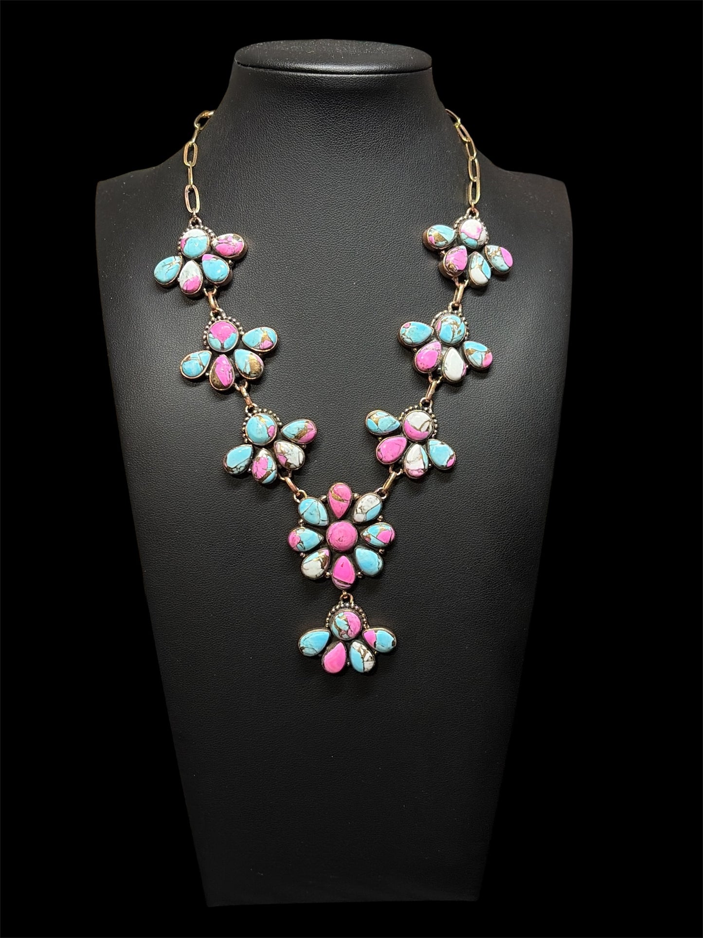 Cotton Candy Dahlia & Copper Statement Lariat Necklace