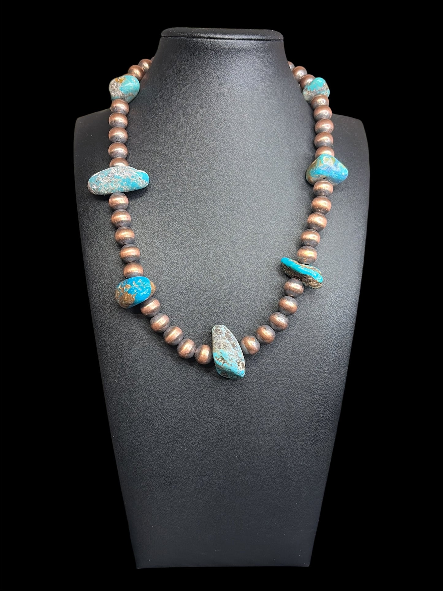 Antiqued Copper & Kingman Turquoise Necklace