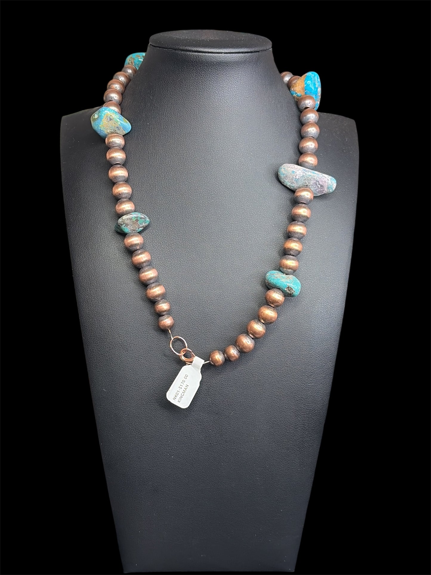 Antiqued Copper & Kingman Turquoise Necklace
