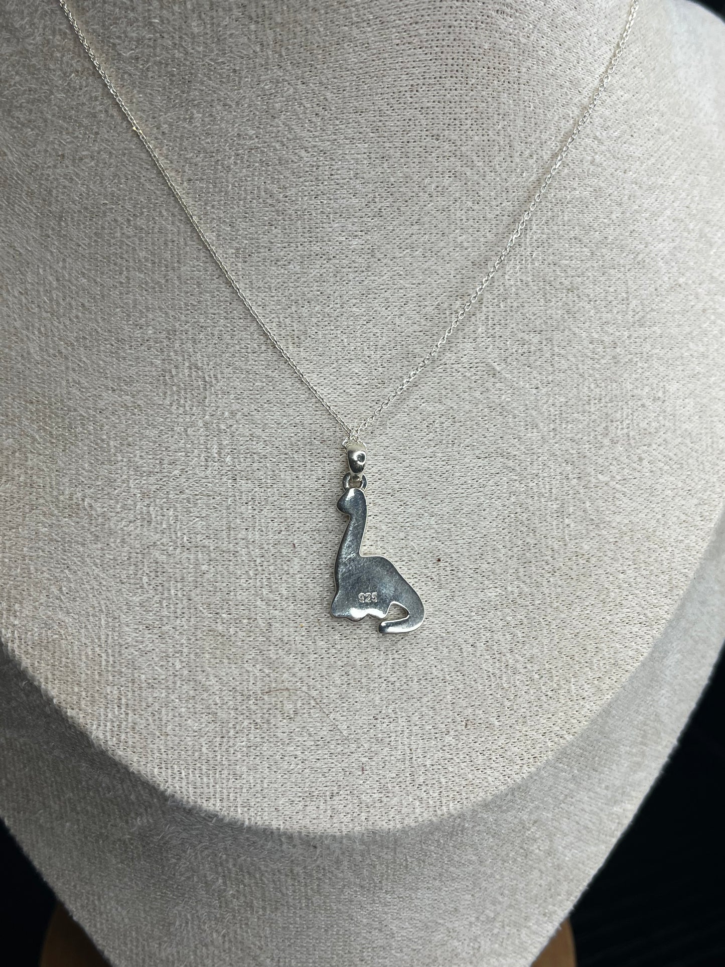 Mother of Pearl Sterling Silver Dinosaur Necklace