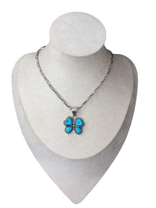 Handcrafted Kingman Turquoise Butterfly Pendant