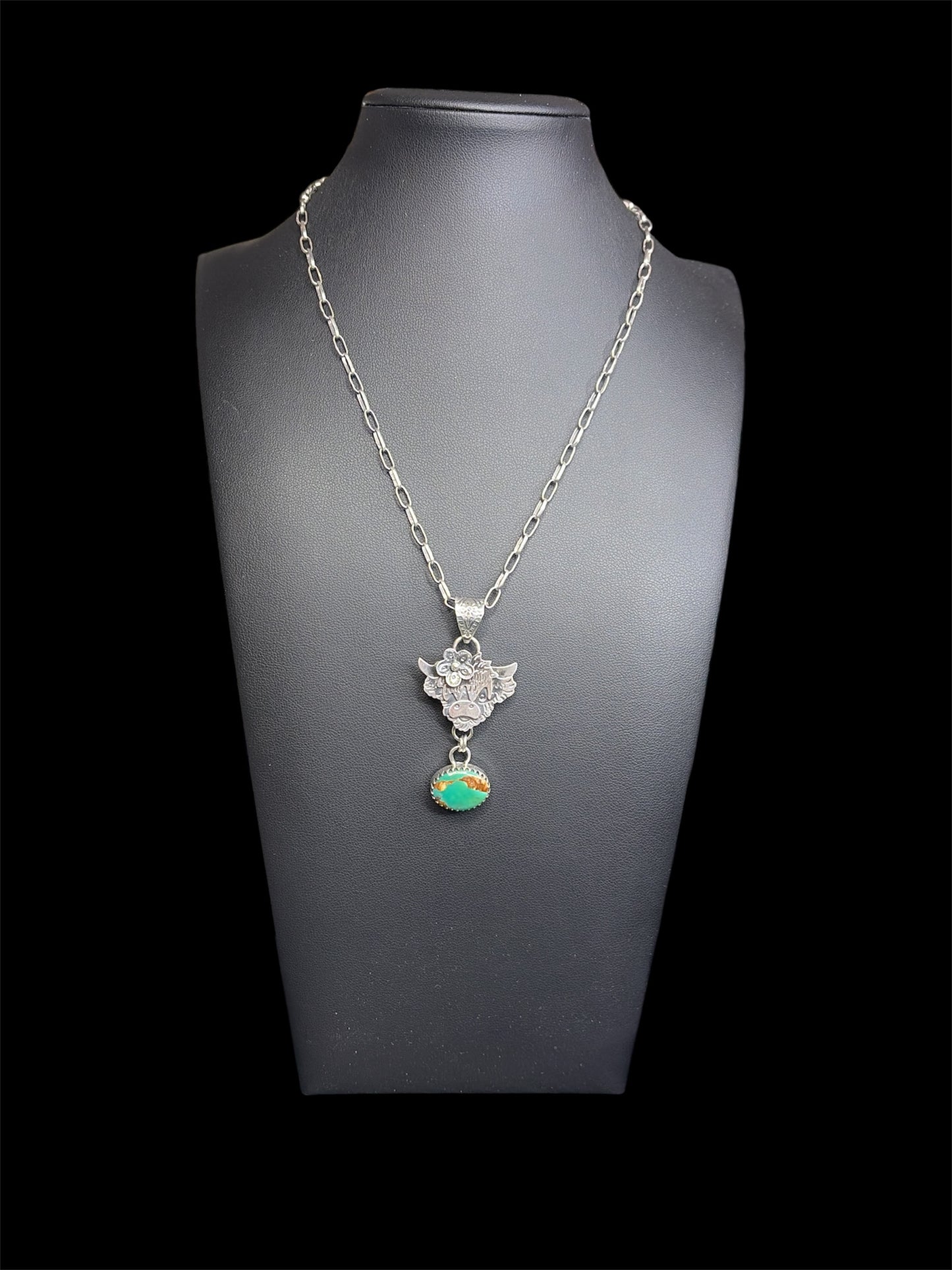 Handcrafted Kingman Turquoise Highland Cow Pendant