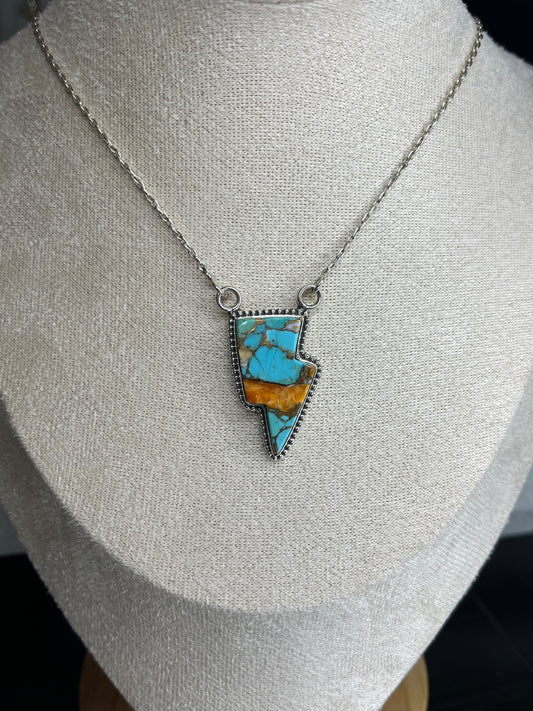 Turquoise & Spiny Sterling Silver Bolt Necklace