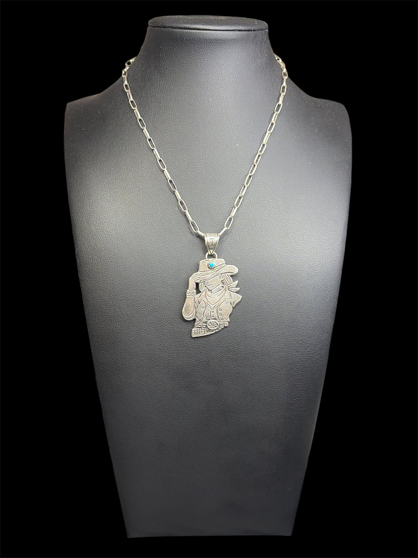 Handcrafted Cowgirl Pendant With Kingman Turquoise
